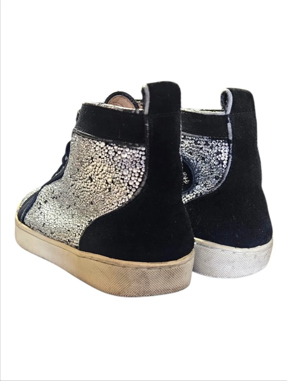CHRISTIAN LOUBOUTIN | Crystal High-Top Sneakers in Silver and Black EU 44 AS-IS